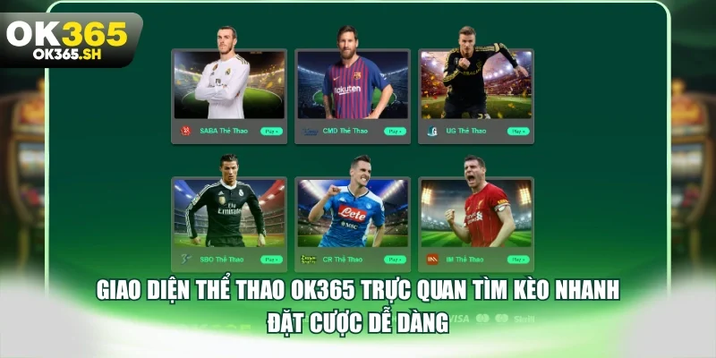 Giao diện thể thao OK365 trực quan tìm kèo nhanh đặt cược dễ dàng.