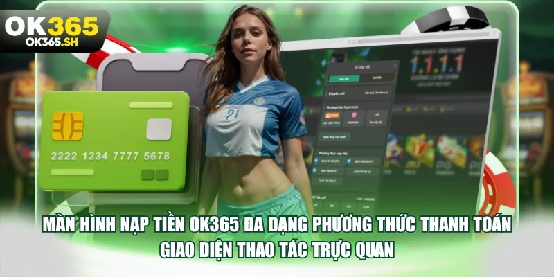 Màn hình nạp tiền OK365 đa dạng phương thức thanh toán giao diện thao tác trực quan.