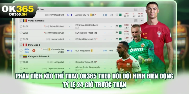 Phân tích kèo thể thao OK365 theo dõi đội hình biến động tỷ lệ 24 giờ trước trận.